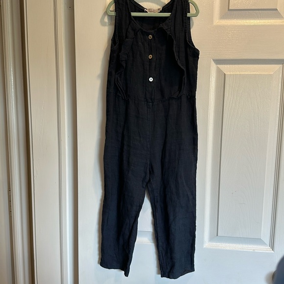 Girls Navy Blue Linen jumper size 5/6 - Picture 1 of 3